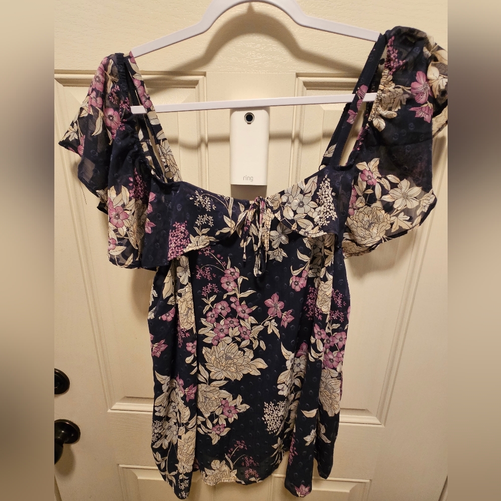 Floral Navy and Purple Women's Top